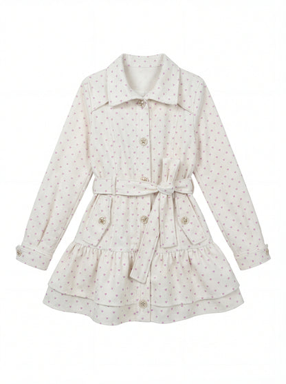 “Sweetheart Whisper” Beige Apricot Heart Print Midi Dress