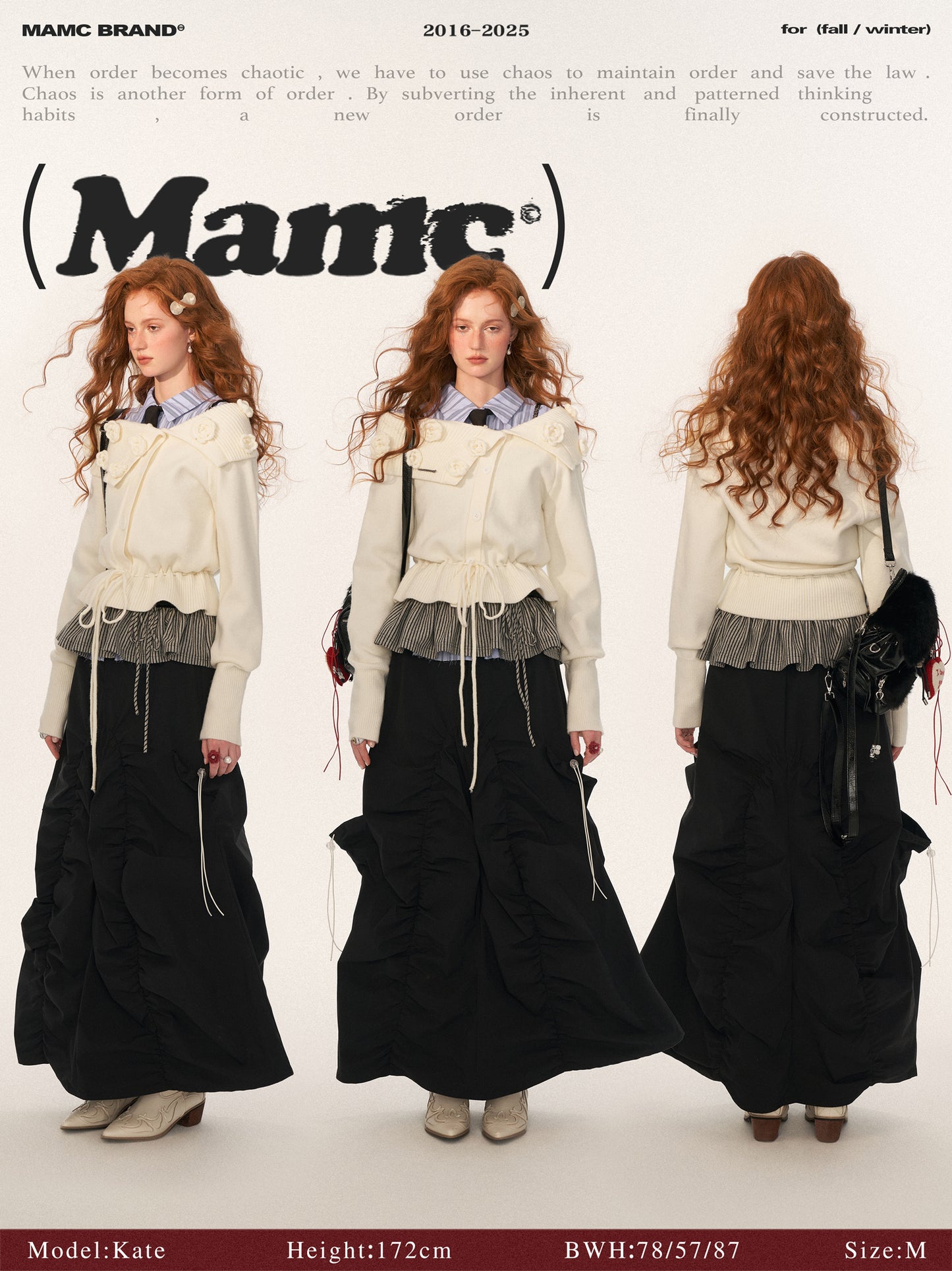 MAMC - Off-Shoulder Rose Button Knit Cardigan (Classic White)