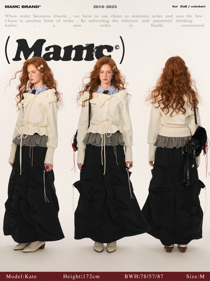 MAMC - Off-Shoulder Rose Button Knit Cardigan (Classic White)