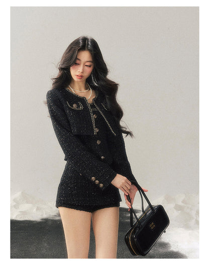 少也眼 "Before the Moon Falls" Bouclé Wool Tweed Set - Black