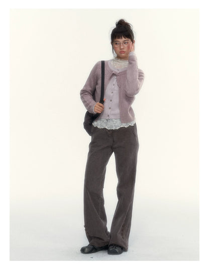 Korean Contrast Bow-Tie Layered Knit Cardigan (Blue / Purple)