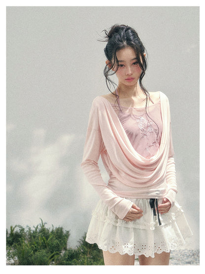 少也眼 “Summer Bloom Sequence” Cinnamon Pink Lyocell Two-Piece Overlay Set 140
