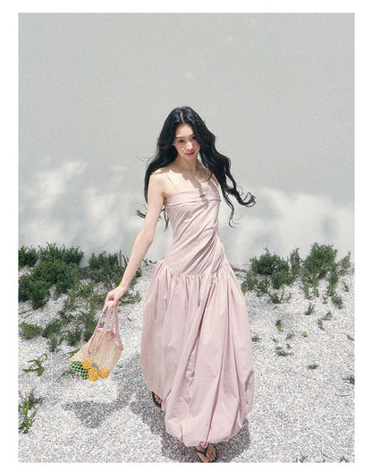 “She Passed Through Bloom Season” Lotus Mauve Bubble Maxi Dress