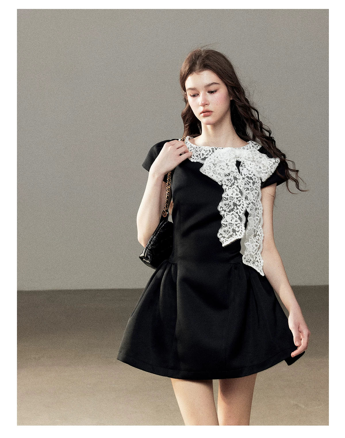 "A River Woven by Moonlight" Rich Black Lace Cocktail Mini Dress