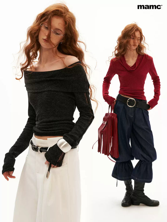 MAMC - Femme Edge Off-Shoulder Long-Sleeve Top (Red / Black)