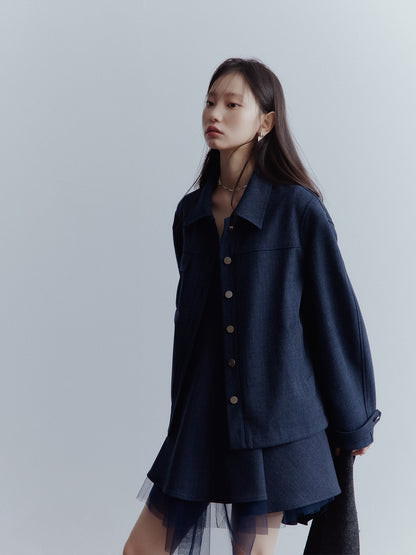 FUSSED Rebel Heiress Deconstructed Wool Jacket – Midnight Blue FOF-25AW192a