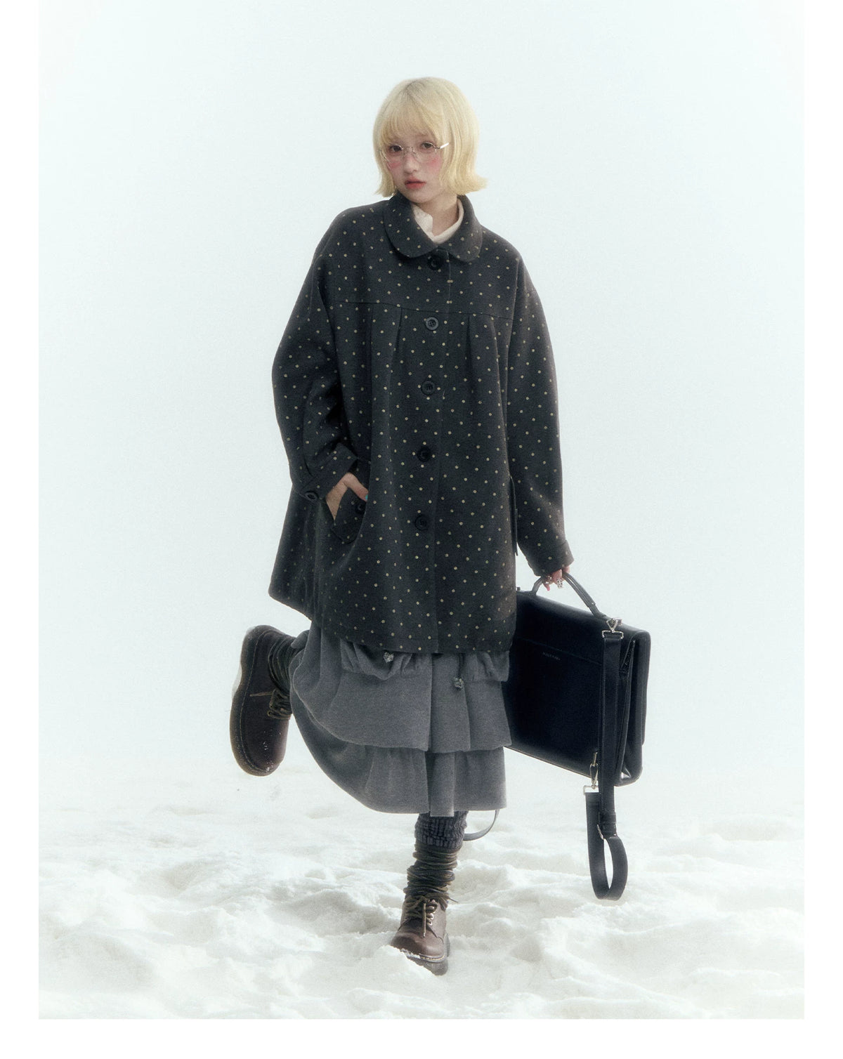 Horridale - Light Gray Pleated Knit Bubble Skirt with Oversized Pockets