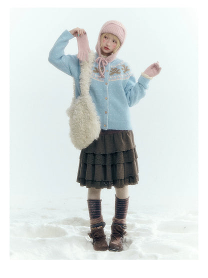 Horridale - Gummy Bear Vintage Embroidered Knit Cardigan – Snow Mountain Blue