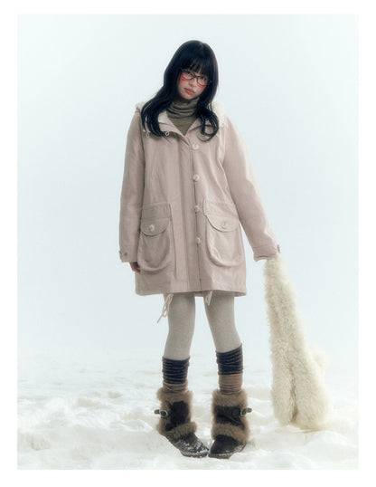 Horridale - Vintage Washed 90% White Duck Down Parka with Faux Fur Hood - Shell Pink