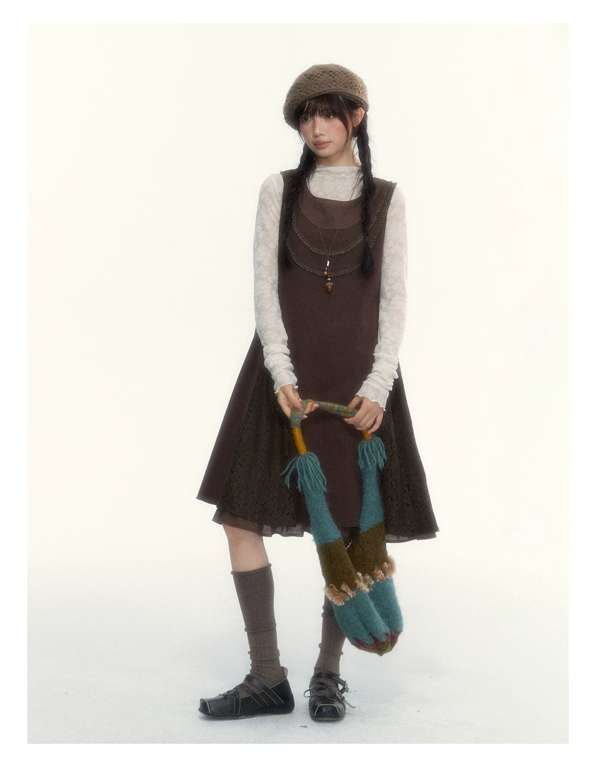 “Everyday Mist” Jacquard Lace Layering Top ( Ivory / Fog Gray )