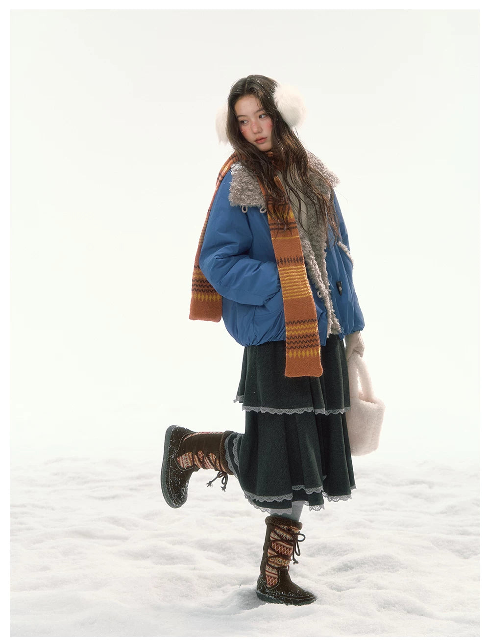 CANSTORE - "Cobalt Snowfall" Cobalt Blue Cropped Toggle Coat with Plush Trim