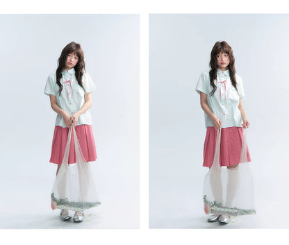 "Summer Sweetheart" Heart Stripe Blouse & Pleated Skirt Set