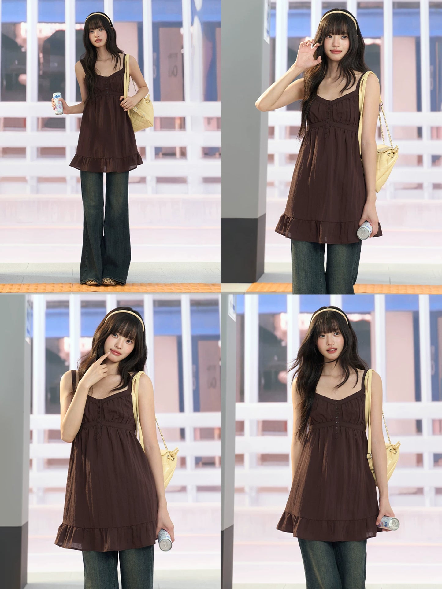 "Mocha Escape" Coffee Brown Cami A-Line Mini Dress