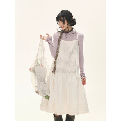 "Ivory Blossoms" Apricot Mist Beige Floral Pinafore Midi Dress