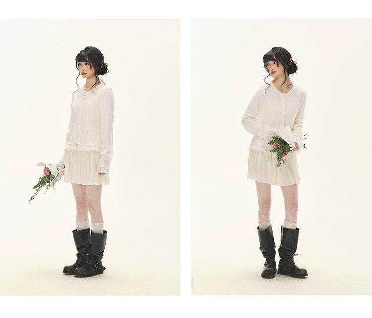 "Wisteria Whisper" Open-Knit Lace Tie Cardigan (Wisteria/ Ivory)