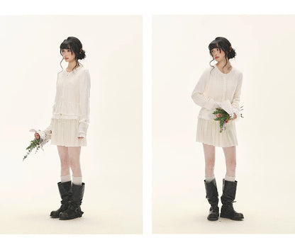 "Wisteria Whisper" Open-Knit Lace Tie Cardigan (Wisteria/ Ivory)