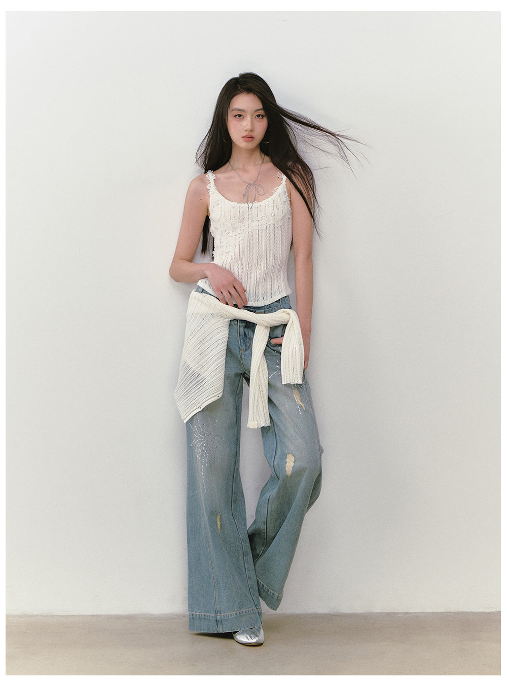 VIAPITTI - Firework Rhinestone Double-Waistband Jeans