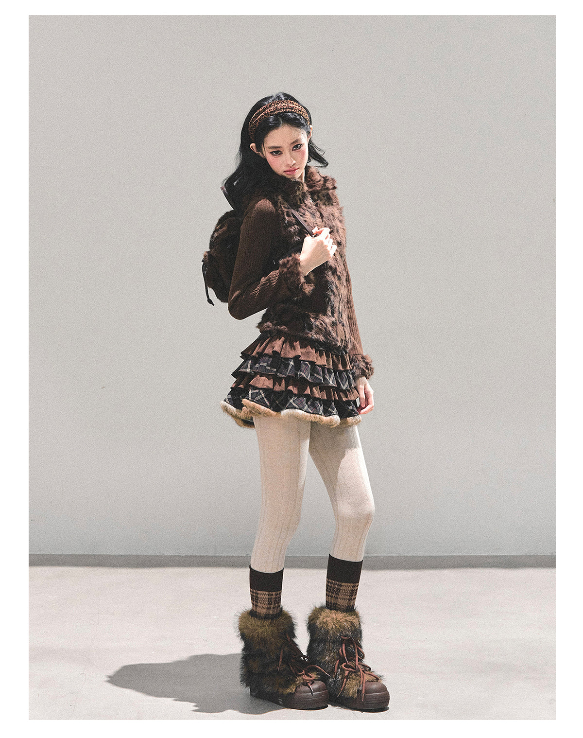 少也眼 “Drifting Poem” Knit Silver Fox Velvet Jacket 847681352