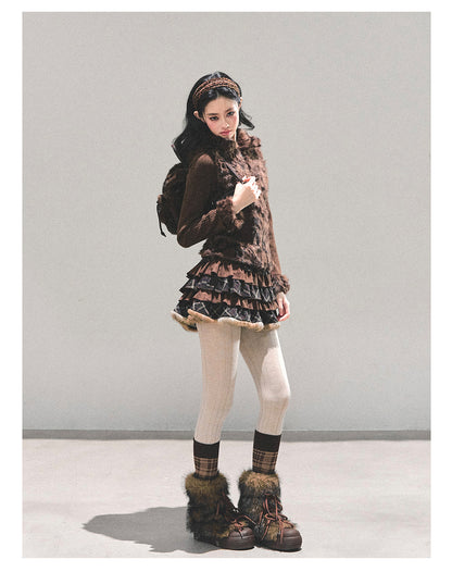少也眼 “Drifting Poem” Knit Silver Fox Velvet Jacket 847681352