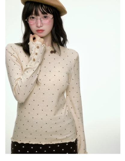 BIBIBENCY - Beige Polka Dot Knit Pullover
