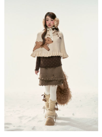 BIBIBENCY - Khaki Deer Knit Cape Sweater