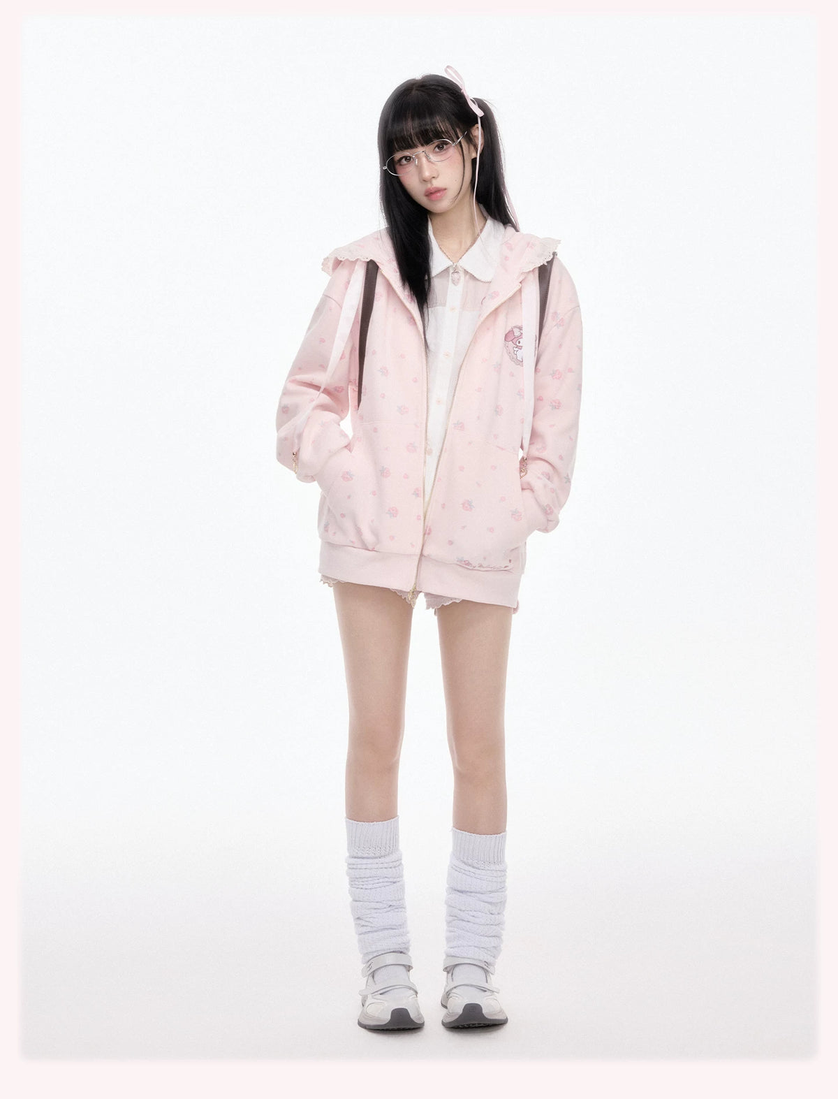 KYOUKO - Cherry Pink Lace-Trim Shorts
