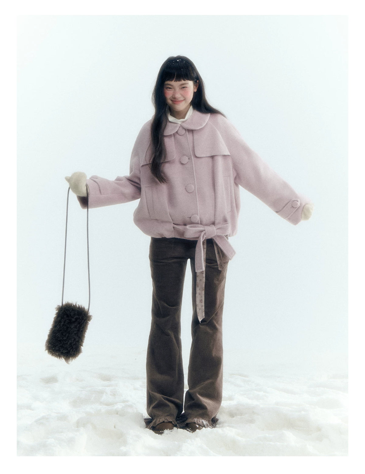 Short Cocoon Wool-Blend Coat (Taro Purple / Oatmeal Gray)