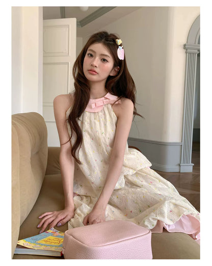 “Peach Cream Brioche” Cream Apricot Floral Bubble Skirt Set