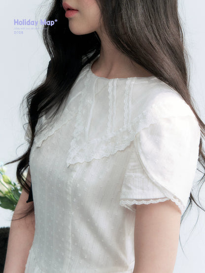 "Moonlight Sonata" White Petal Sleeve Midi Dress