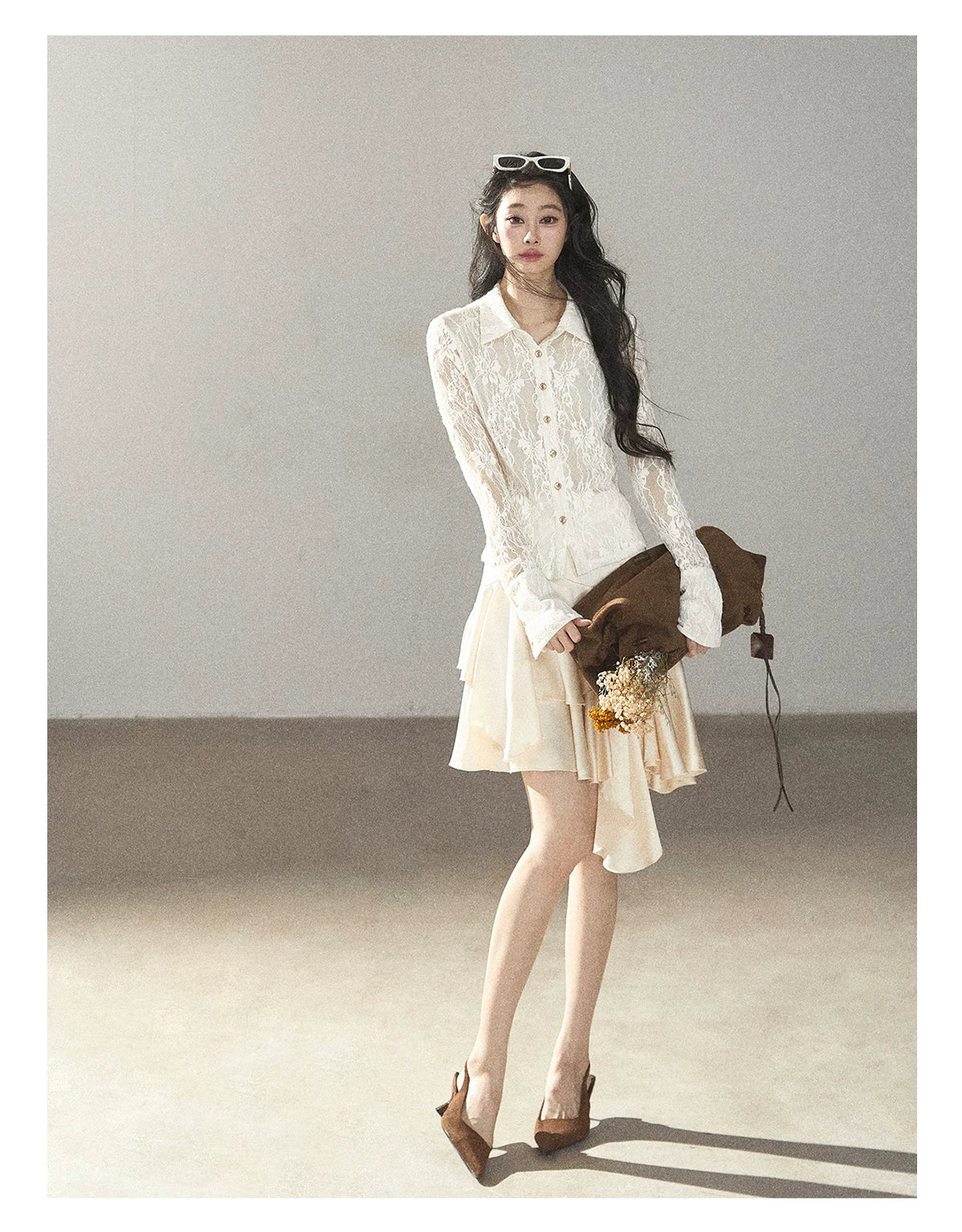 AOMALM - "Ginkgo & Evening Breeze" Dutch Cream French Satin Skirt