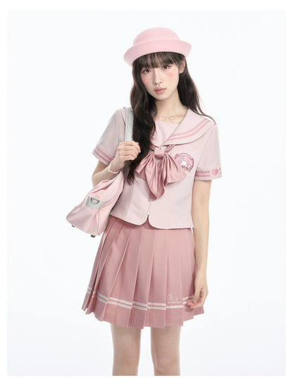 "Cherry Melody" Pink Sailor Uniform Set (Sailor Collar Shirt + Pleated Skirt + Ribbon Bow)