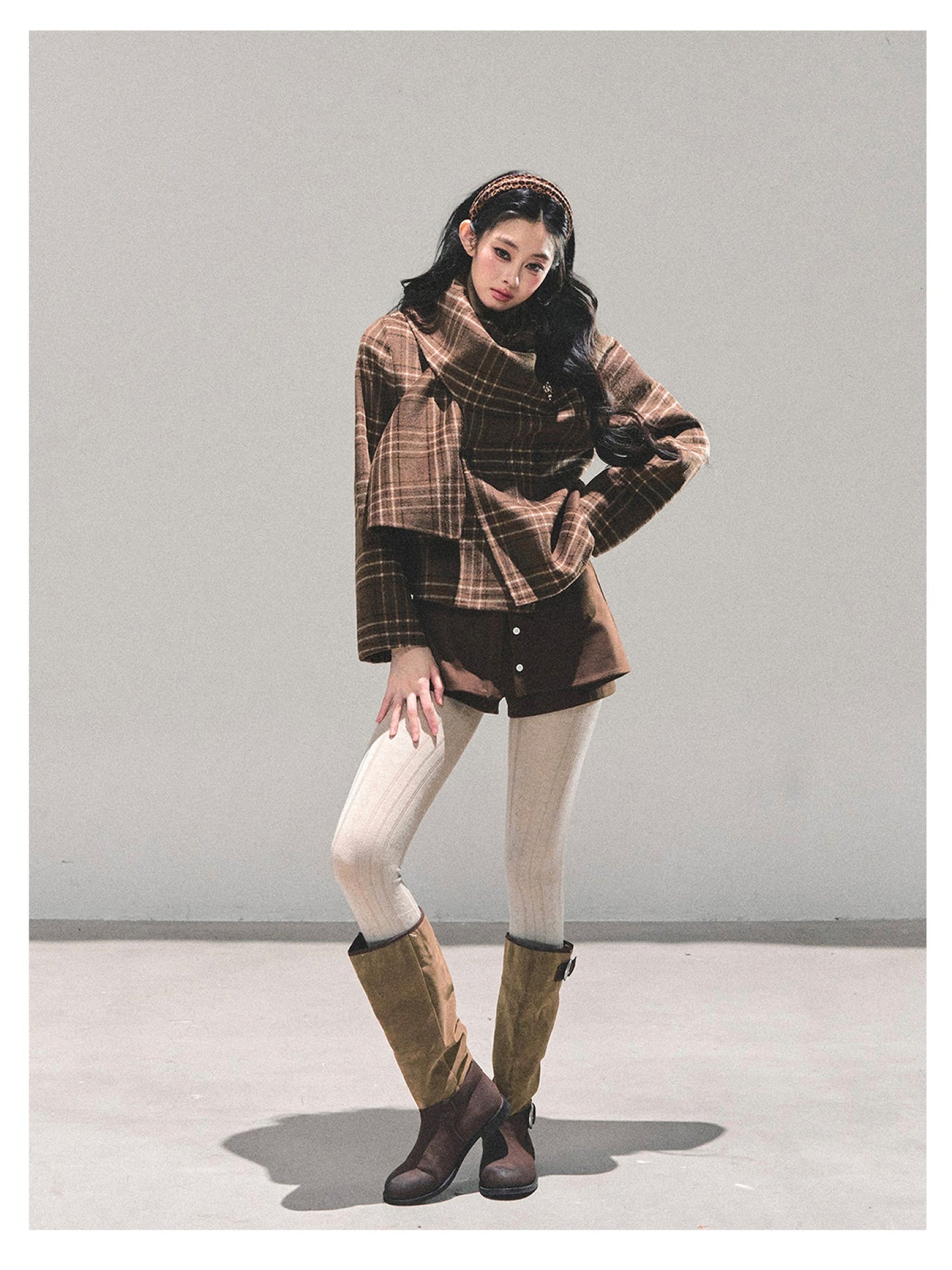 少也眼 “Twilight Forest" Woolen Oversized Coat - Plaid Brown