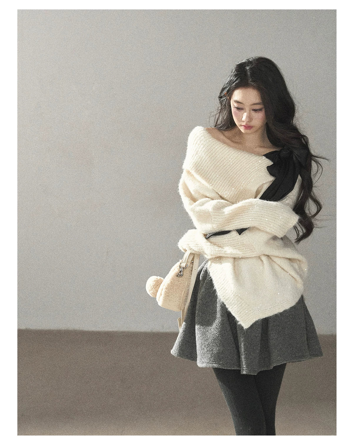 AOMALM - "Winter Traces" Dark Heather Gray Pleated A-Line Mini Skirt