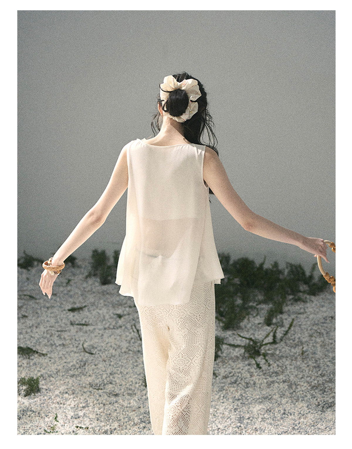“Silent Rose” Ivory Floral Lace Sleeveless Top