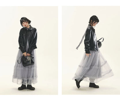 "Morning Veil" Morning Mist Purple Tiered Mesh Slip Midi Dress