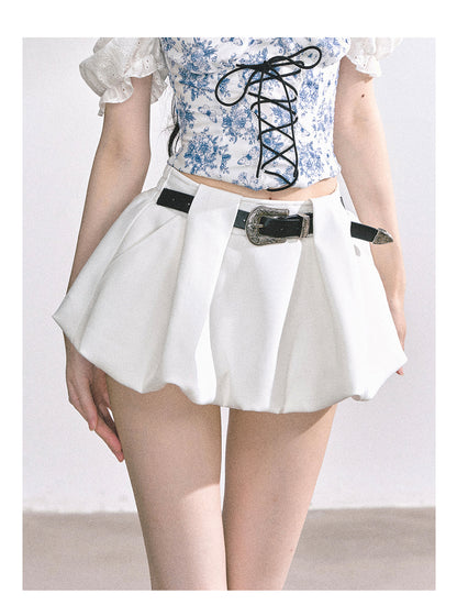少也眼 “City Muse" High-Waist Tulip Mini Skirt - White 7520678
