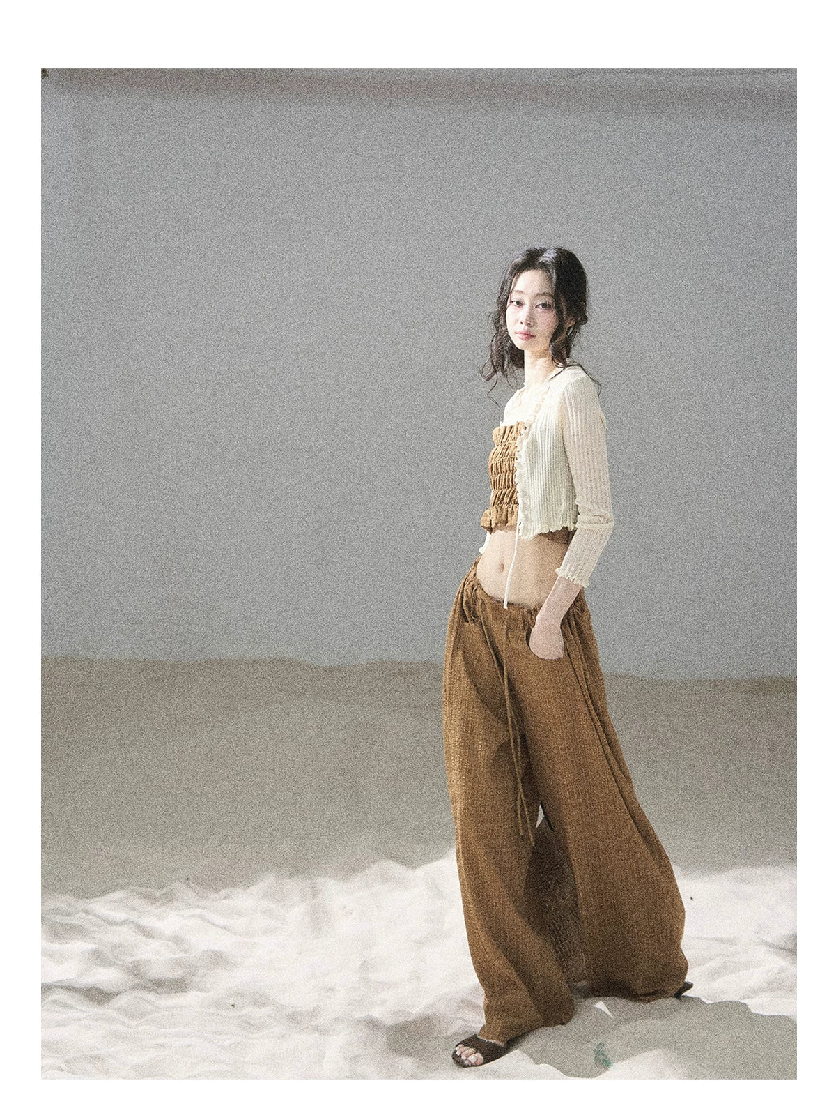 "Caramel Dusk" Ash Caramel Shirred Bandeau Top & Relaxed Pants Set