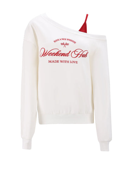 "Cloud Transit" White Layered Off-Shoulder Sweatshirt