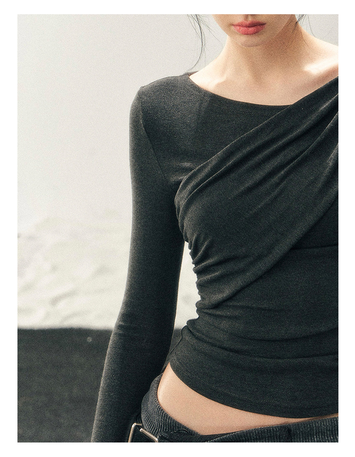 181225 “She Is Lighter Than the Wind” Streamer-Neck Top - Deep Rock Gray
