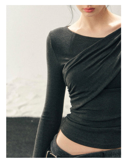 181225 “She Is Lighter Than the Wind” Streamer-Neck Top - Deep Rock Gray