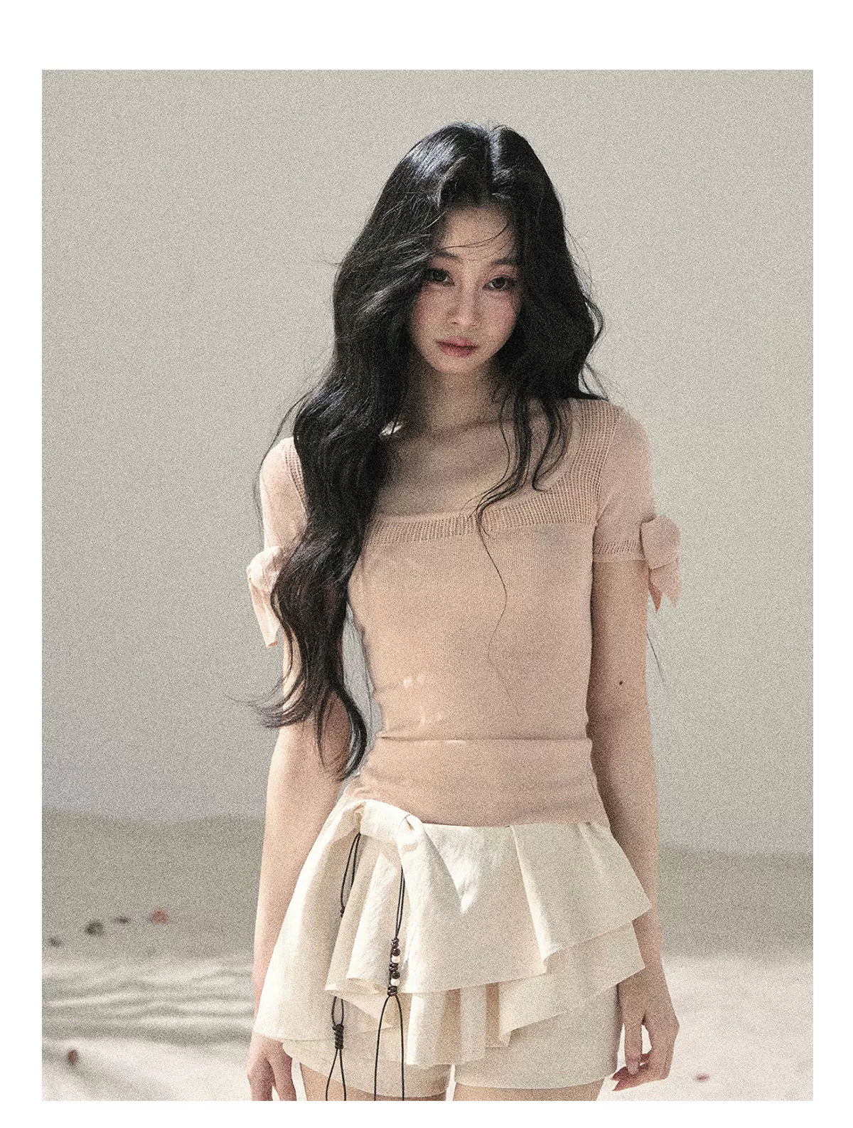 "Gentle Ocean Tide" Baby Pink Cutout Knit Crop Top 75511