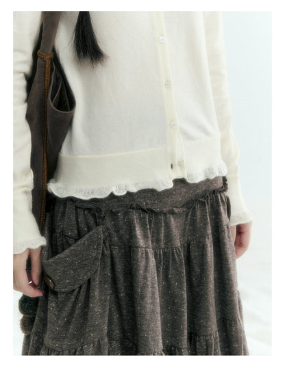 Horridale - Gray Brown Green Polka Dot Low-Rise Knit Bubble Skort