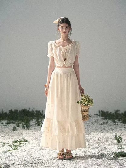 “Fallen Into the Garden” Dutch Cream Two-Piece Skirt Set 5635432