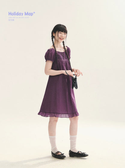 "Berry Breeze" Grape Purple Lace Square Neck Dress