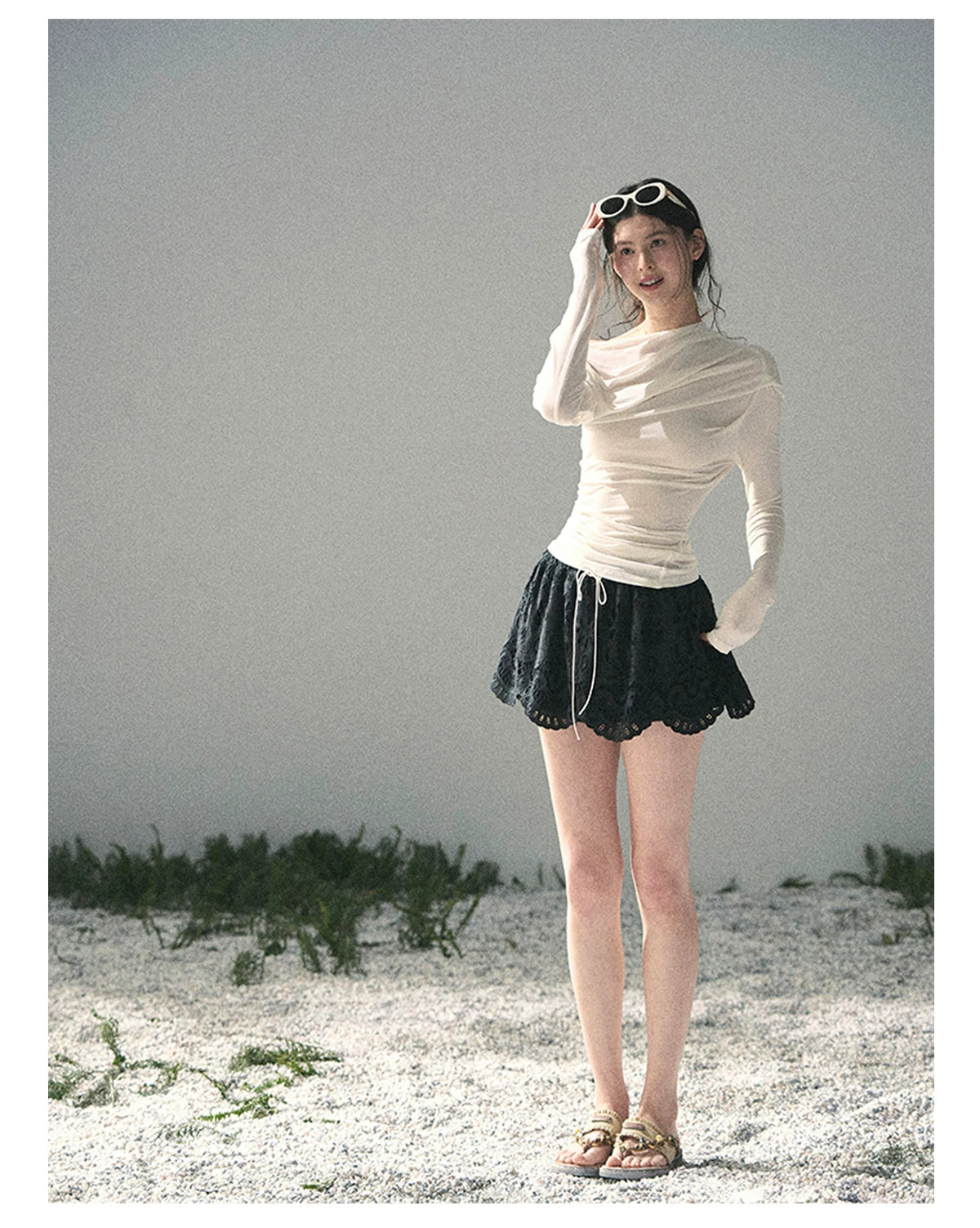“Where Shadow Walks Beside Light” Milk Apricot Asymmetrical Top