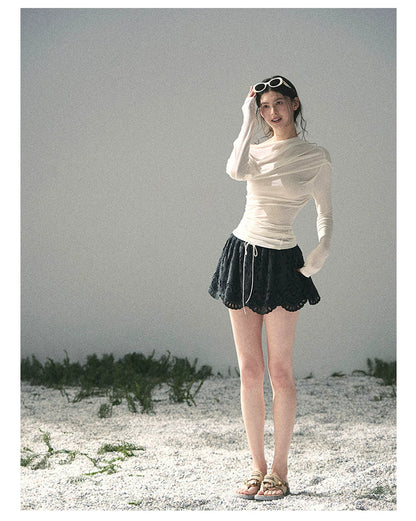 “Where Shadow Walks Beside Light” Milk Apricot Asymmetrical Top