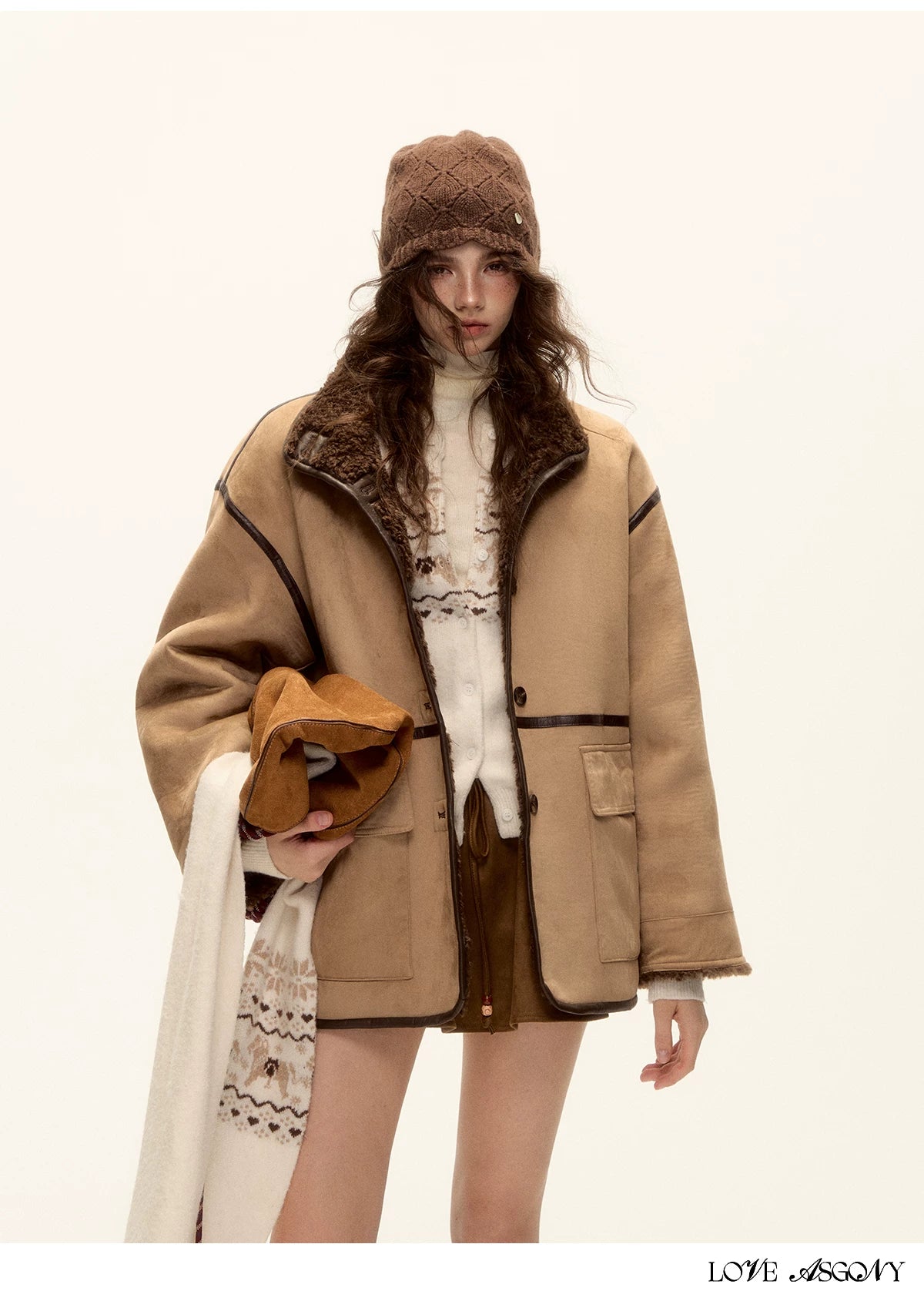 ASGONY - Brown Reversible Suede & Faux Shearling Jacket