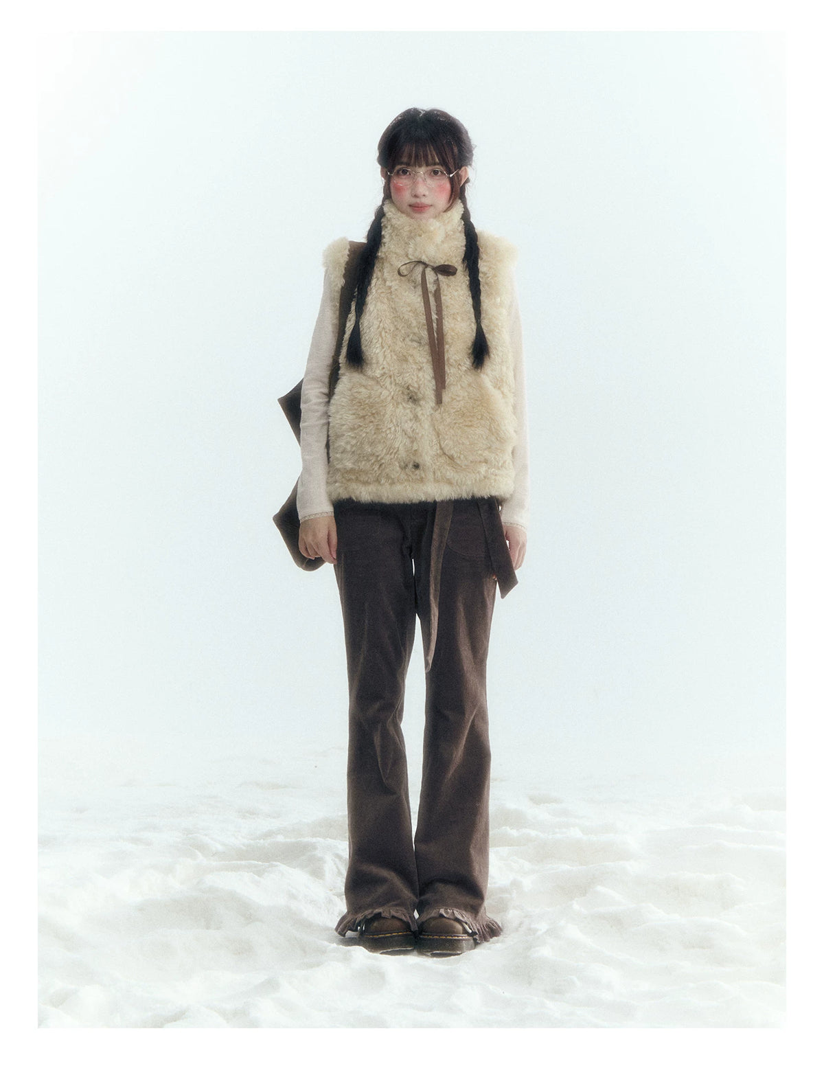 Horridale - Milk Tea Brown Floral Belt Corduroy Flare Pants