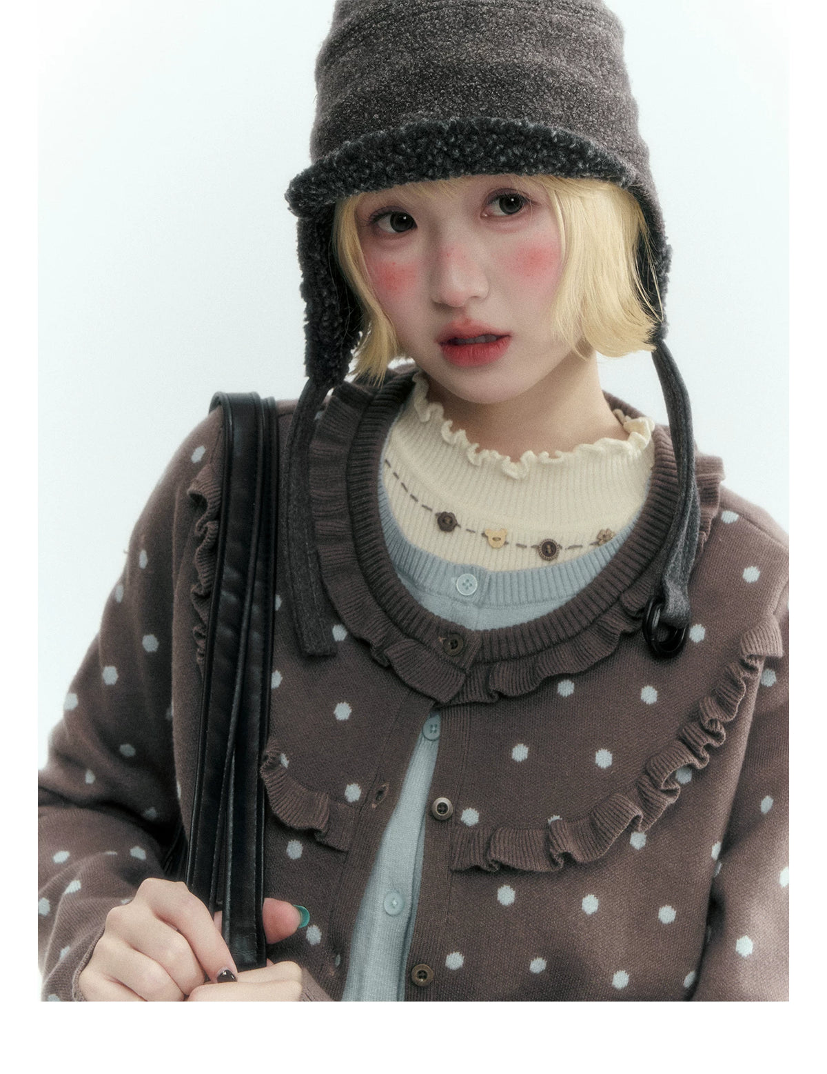 Dark Taupe Brown Polka Dot Layered Knit Sweater