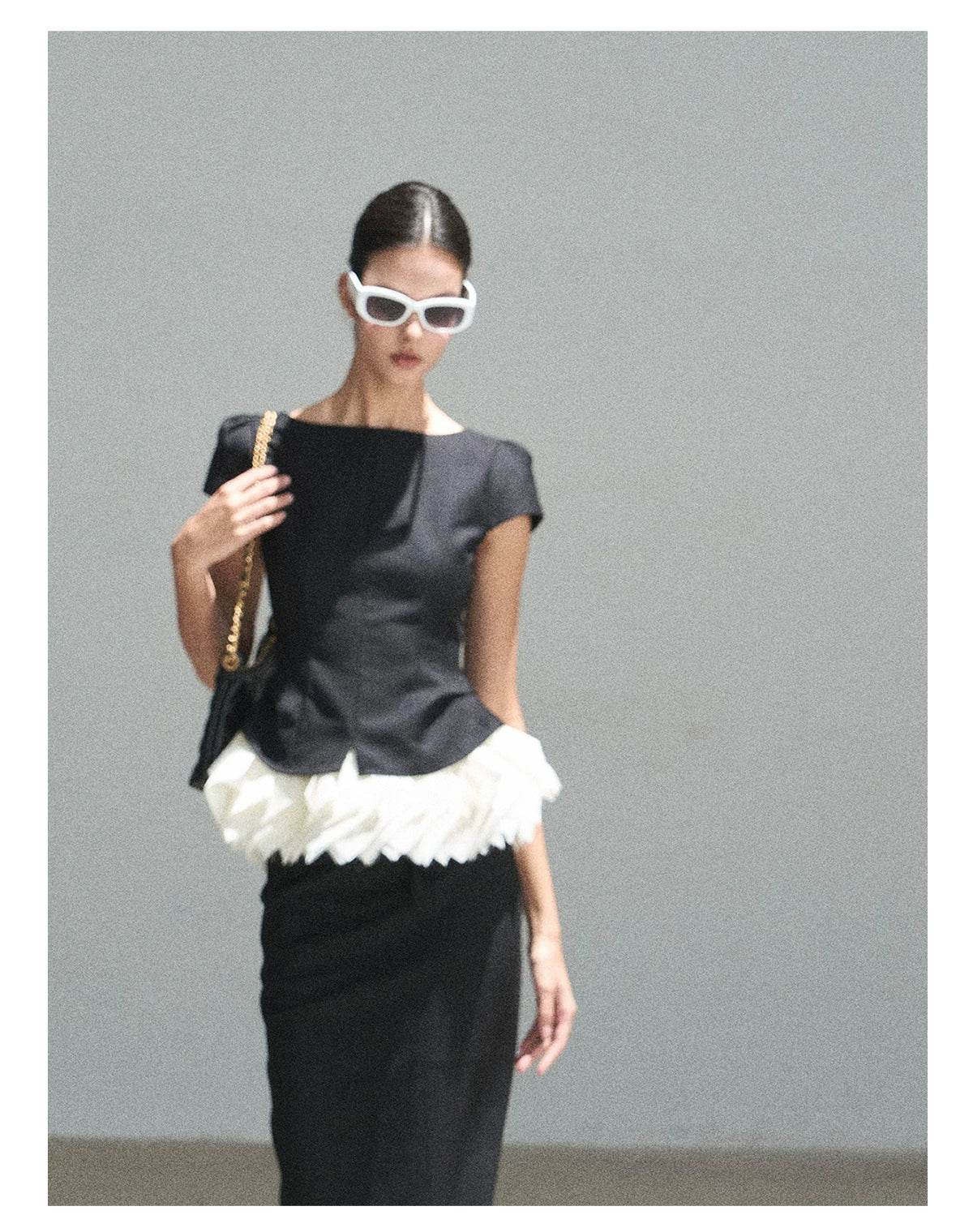 "Her Black & White Poem" Elegant Contrast Two-Piece Set